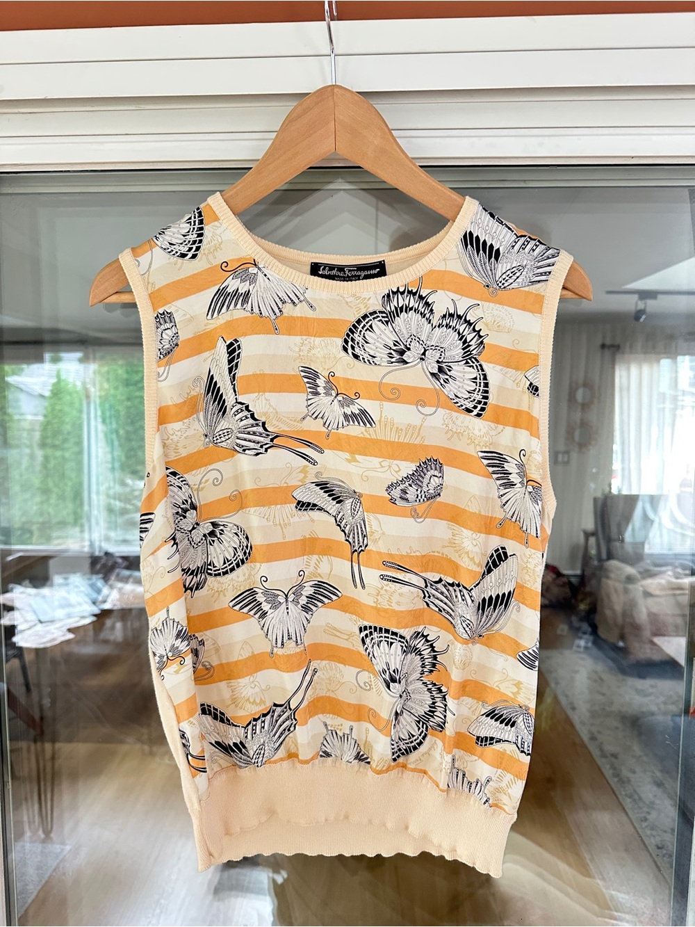 Vintage Salvatore Ferragamo Silk & Cotton Butterfly Knit Vest - Size L